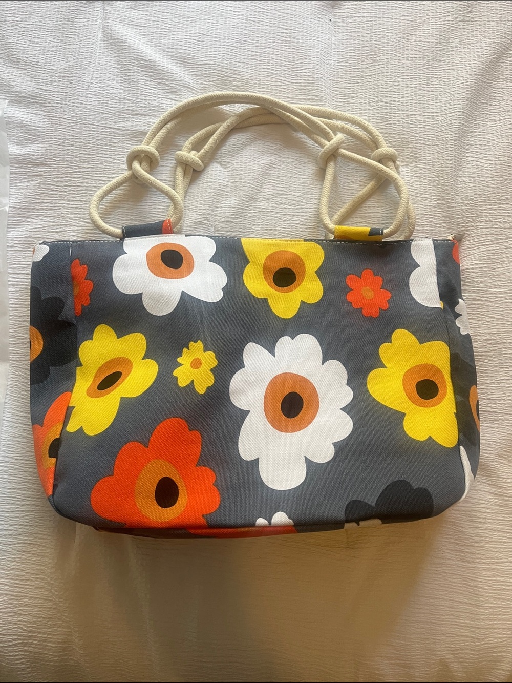 Farm House is My Style SummerBlooms Canvas Tote w/Rope Handles-GY, YW,OR WHT
